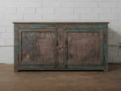 Distressed Turquoise Sideboard with Interior Shelving