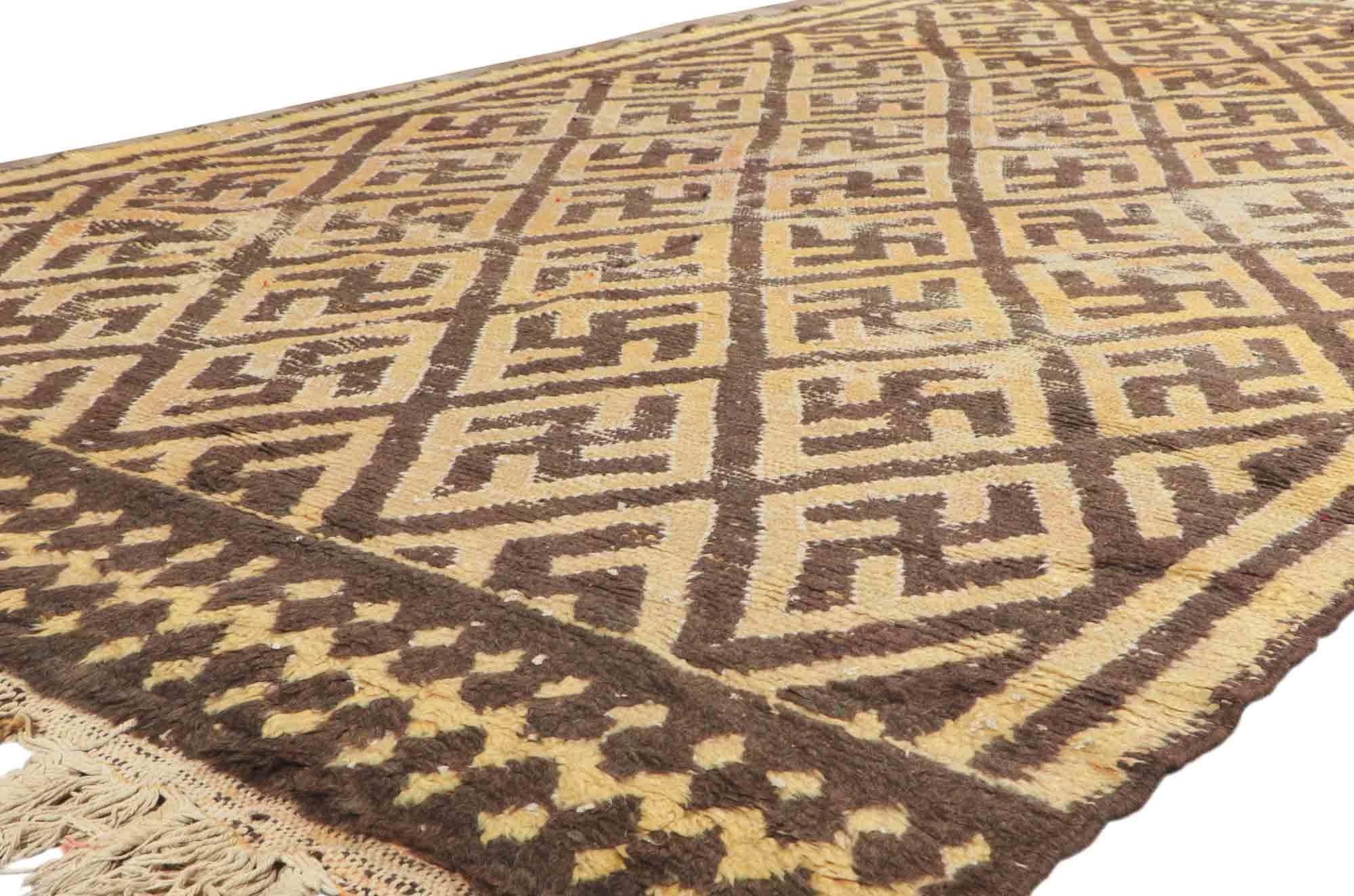 21669 Distressed Vintage Berber Moroccan Rug with Tribal Style 06'06 x 11'05.
Desirable Age Wear. Abrash.
Hand-knotted wool.
Berber Tribes of Morocco.
Made in Morocco.
