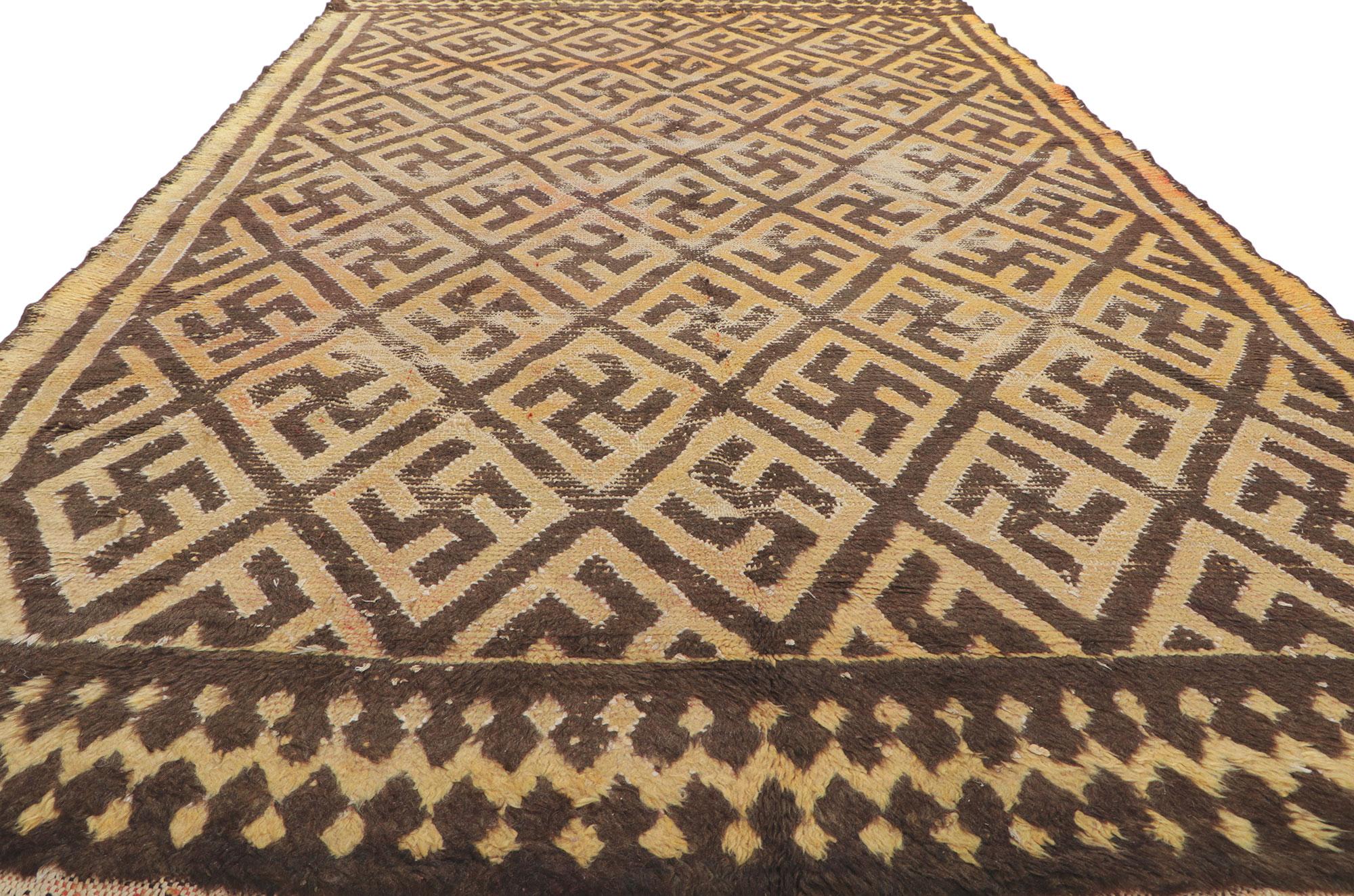 Distressed Vintage Berber Moroccan Rug In Distressed Condition For Sale In Dallas, TX