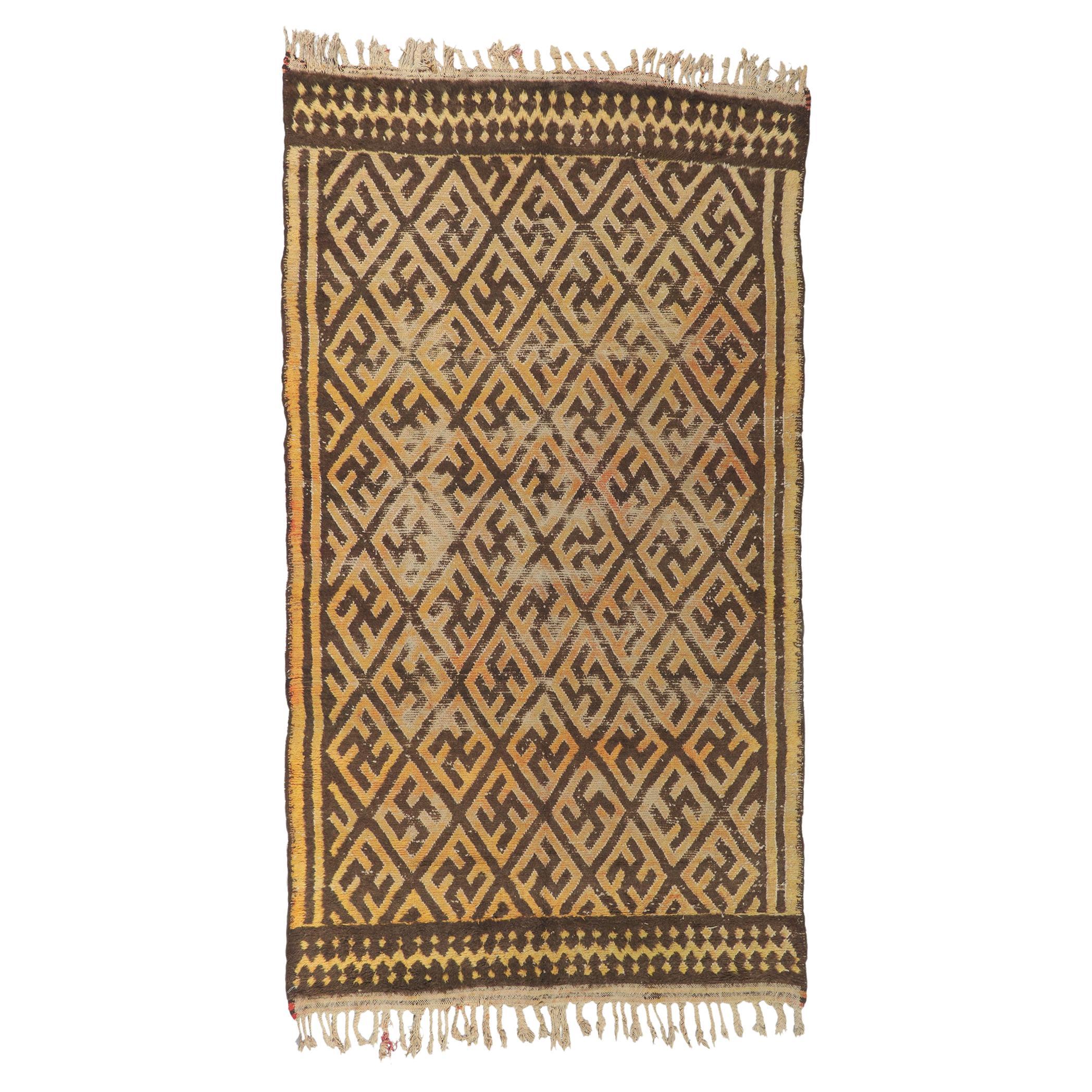Distressed Vintage Berber Moroccan Rug For Sale