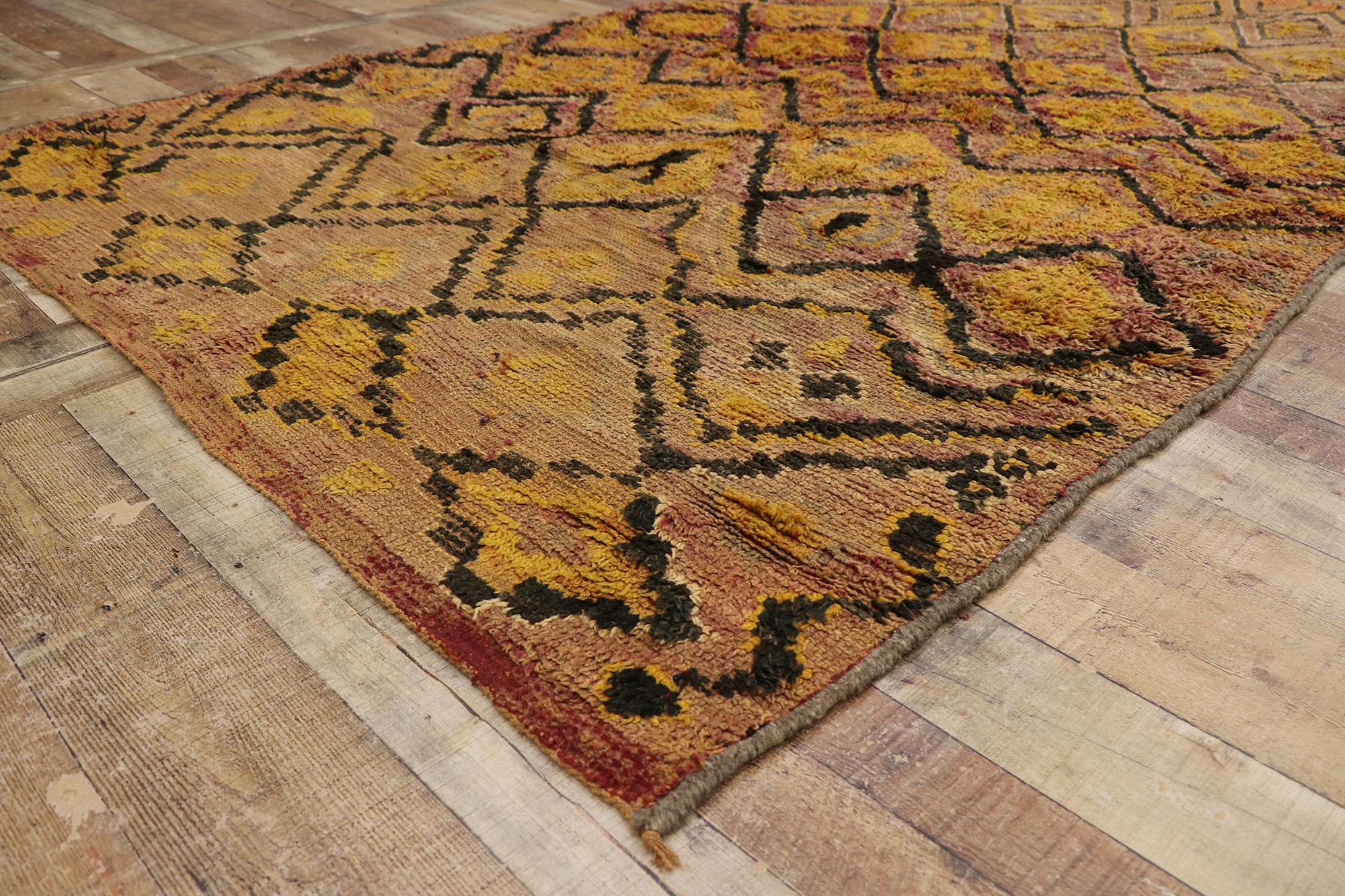 20th Century Distressed Vintage Boujad Moroccan Rug, Weathered Finesse Meets Cozy Nomad For Sale