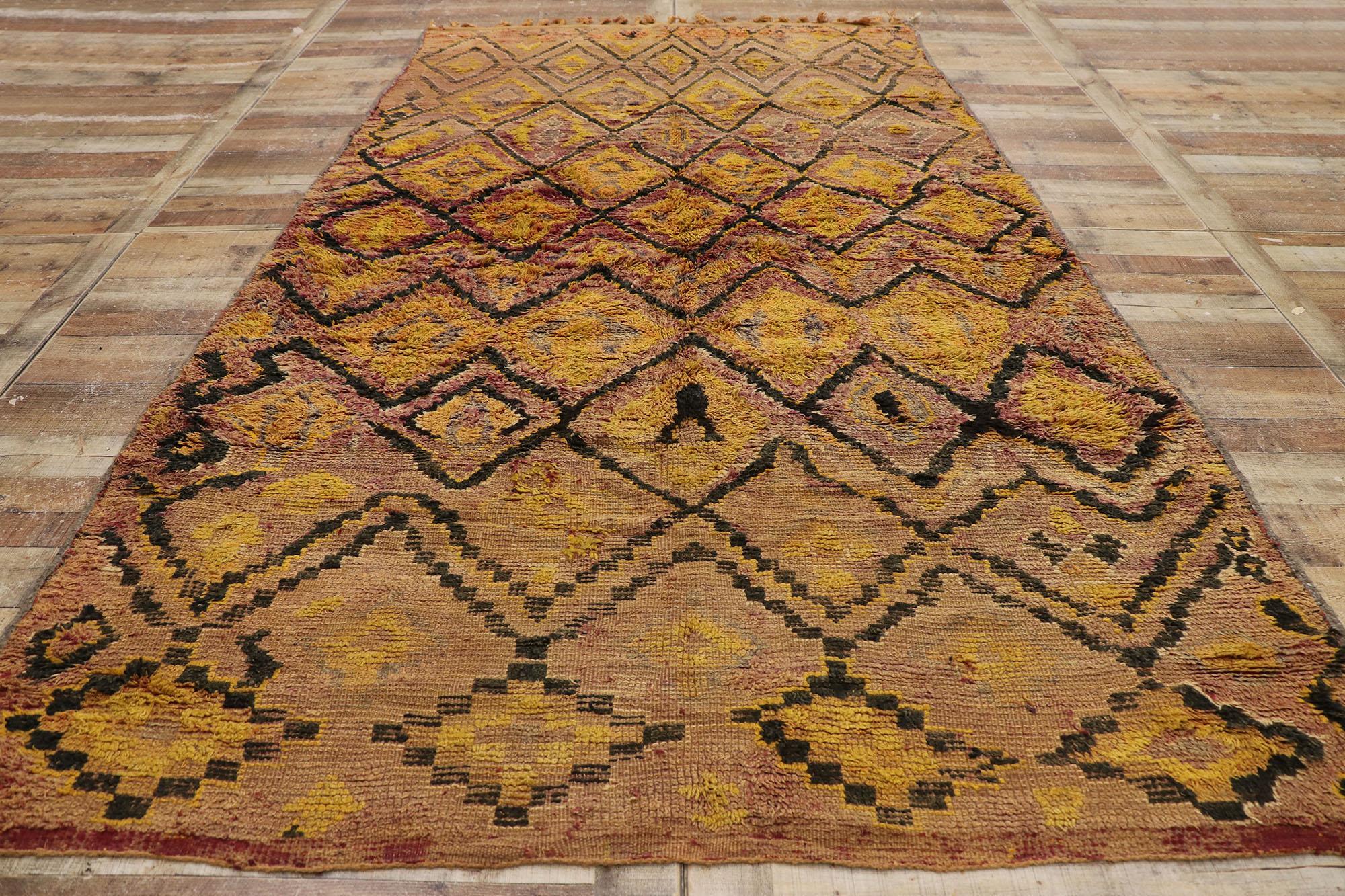 Wool Distressed Vintage Boujad Moroccan Rug, Weathered Finesse Meets Cozy Nomad For Sale