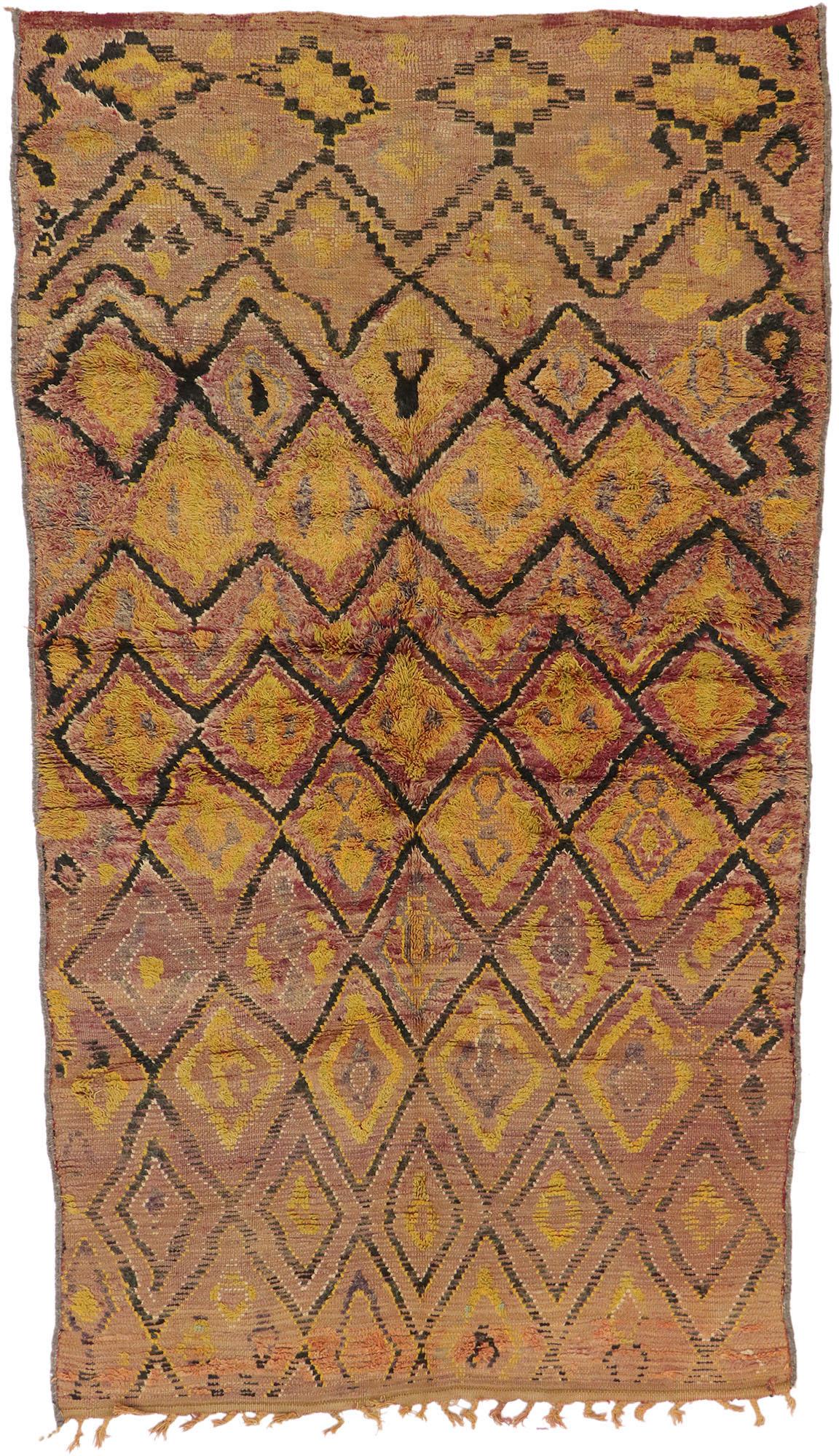 Distressed Vintage Boujad Moroccan Rug, Weathered Finesse Meets Cozy Nomad For Sale 2