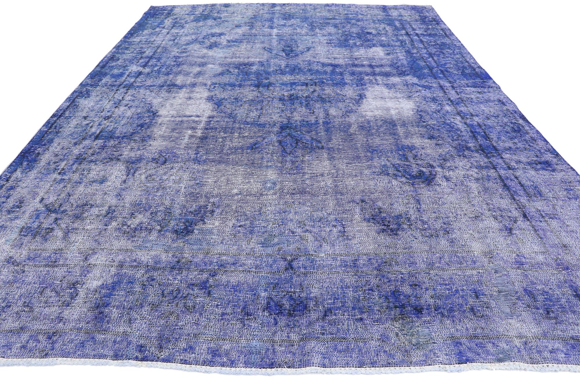 Industrial Distressed Vintage Blue Overdyed Persian Rug with Modern Style