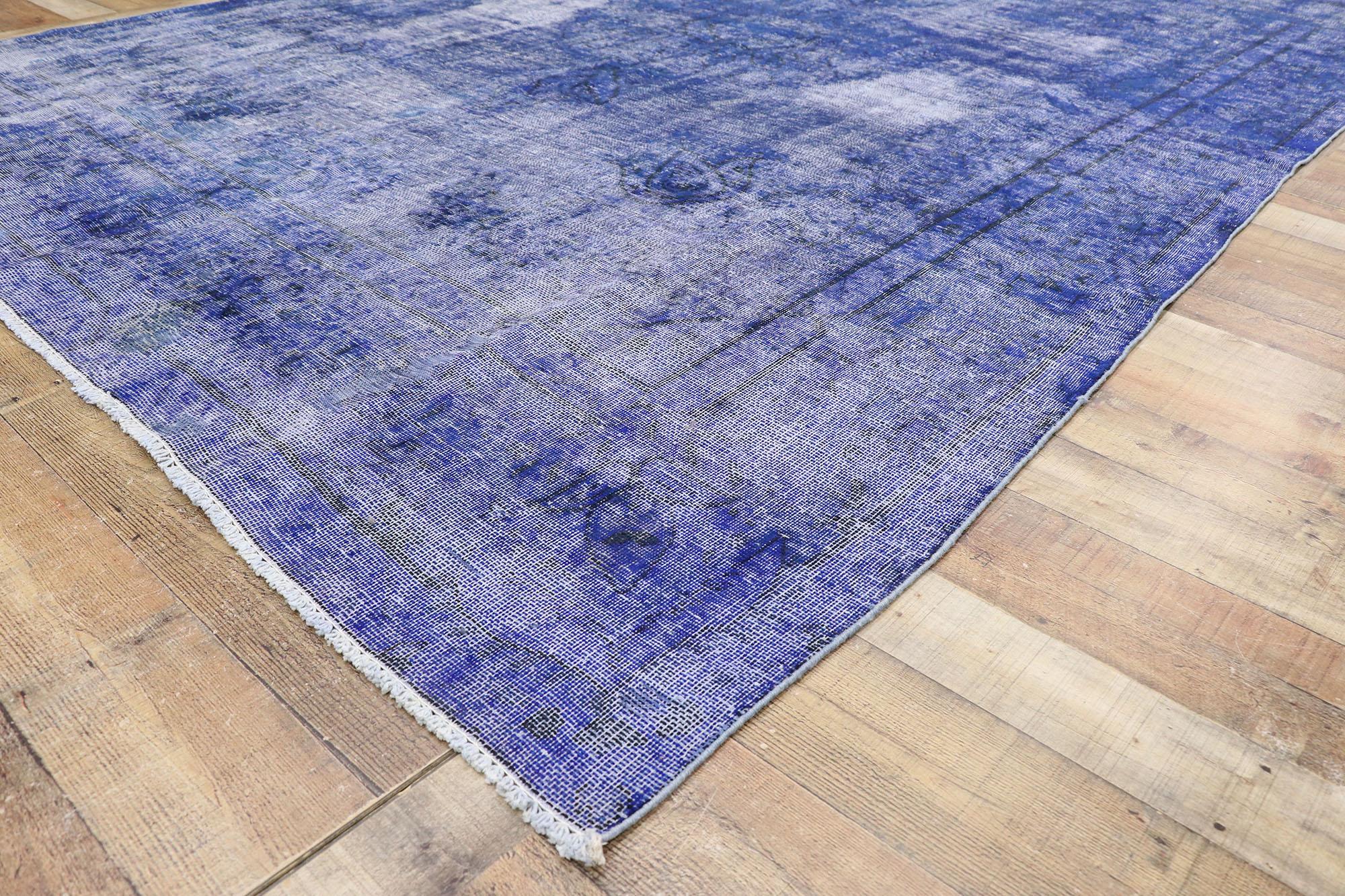 20th Century Distressed Vintage Blue Overdyed Persian Rug with Modern Style