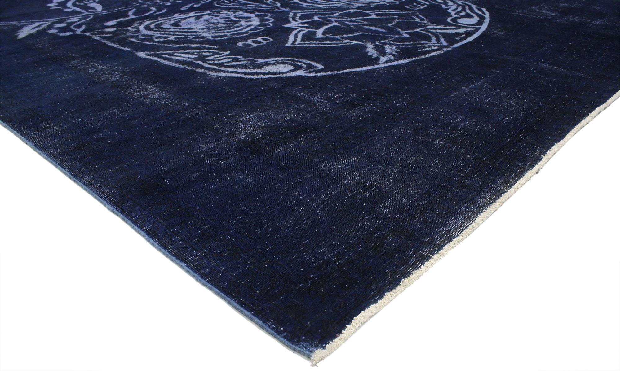 80431, distressed vintage Calavera Sugar Skull rug Inspired by Alexander McQueen. Drawing inspiration from Alexander McQueen, Día de los Muertos, and Disney's Coco movie, this hand knotted wool distressed vintage Calavera skull area rug has been