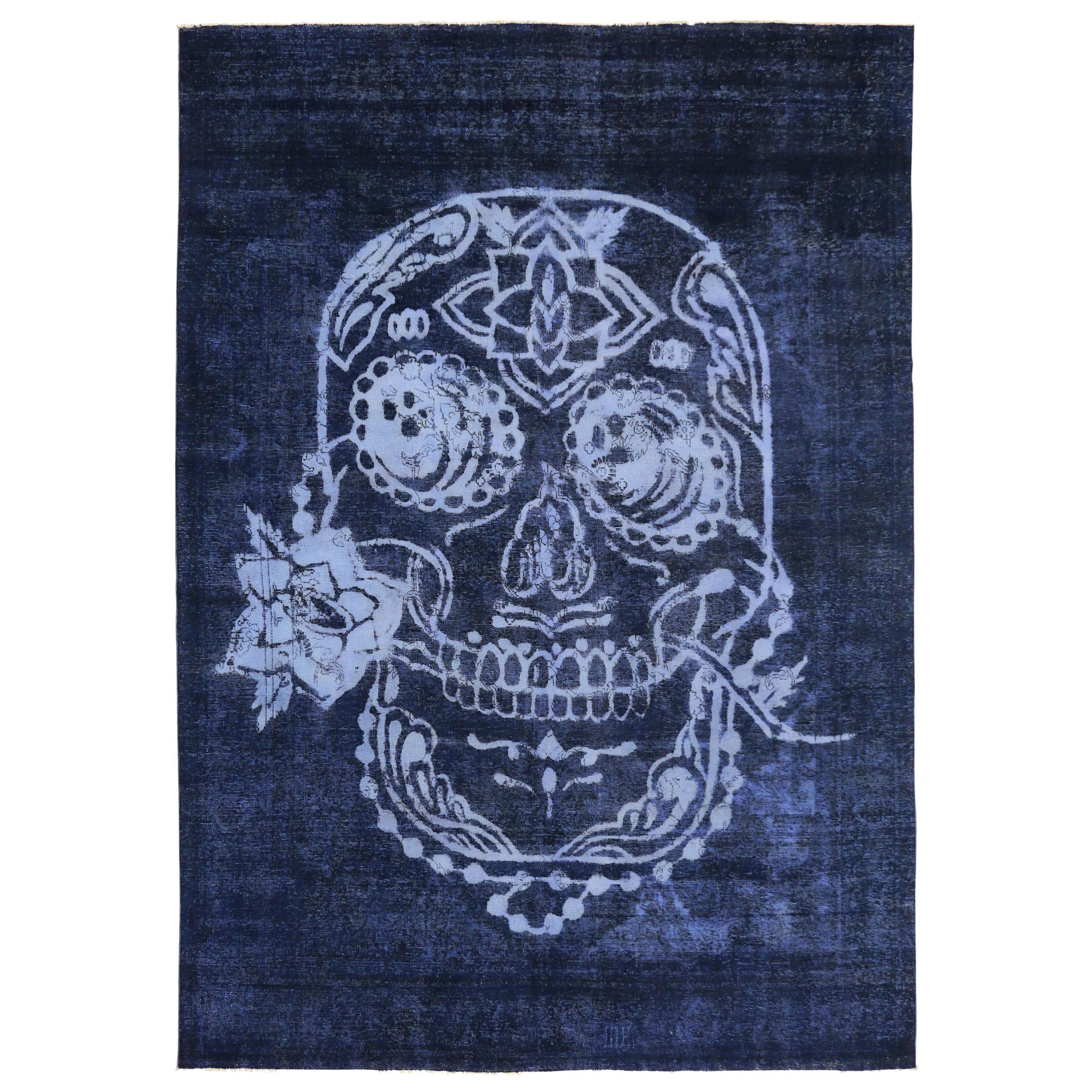 Distressed Vintage Skull Rug Inspired by Alexander McQueen For Sale