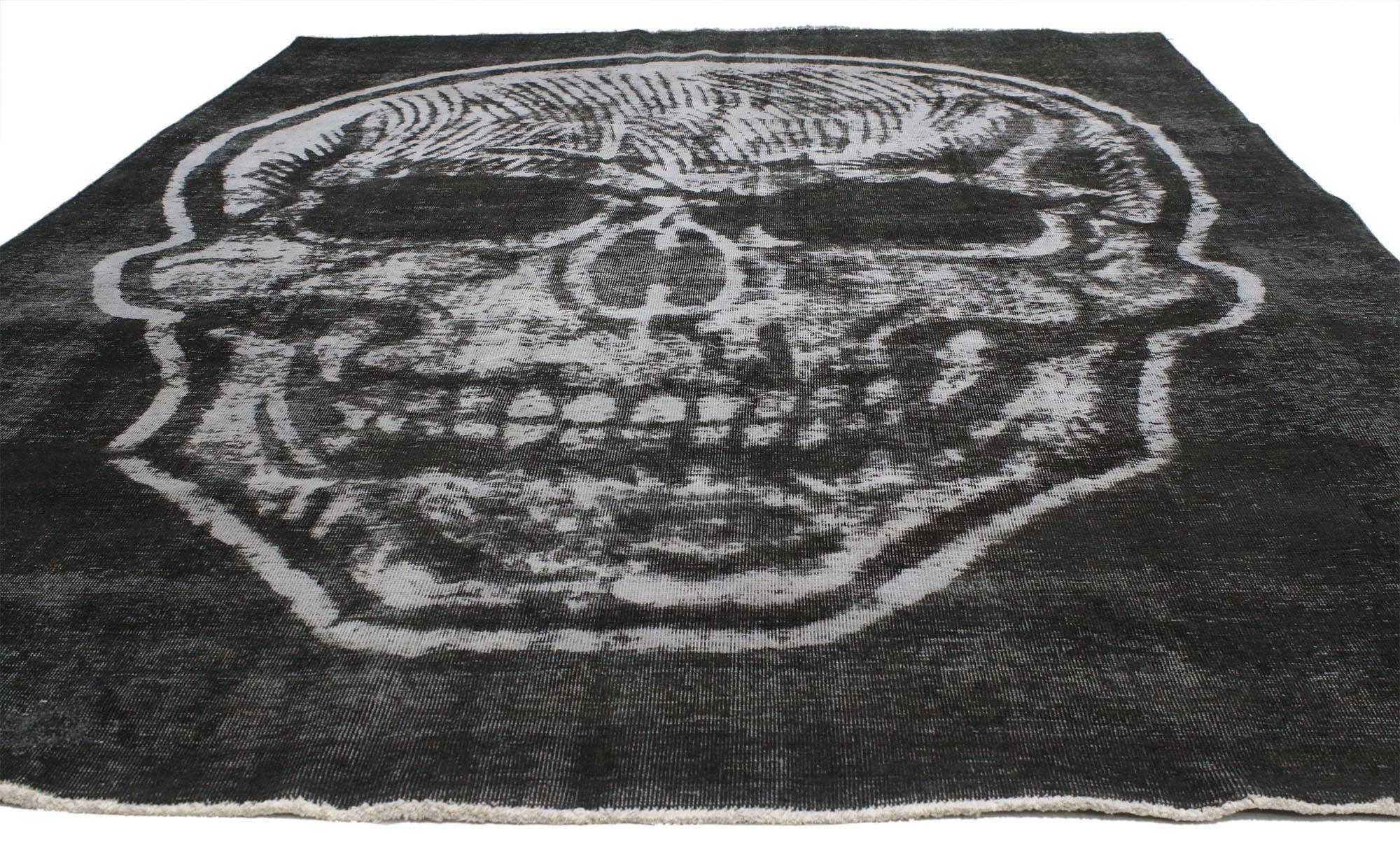 Gothic Distressed Vintage Skull Steampunk Style Area Rug Inspired by Alexander McQueen For Sale