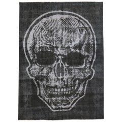 Distressed Retro Skull Steampunk Style Area Rug Inspired by Alexander McQueen