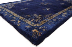 Distressed Vintage Chinese Peking Rug with Art Deco Style