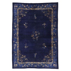 Distressed Vintage Chinese Peking Rug with Art Deco Style