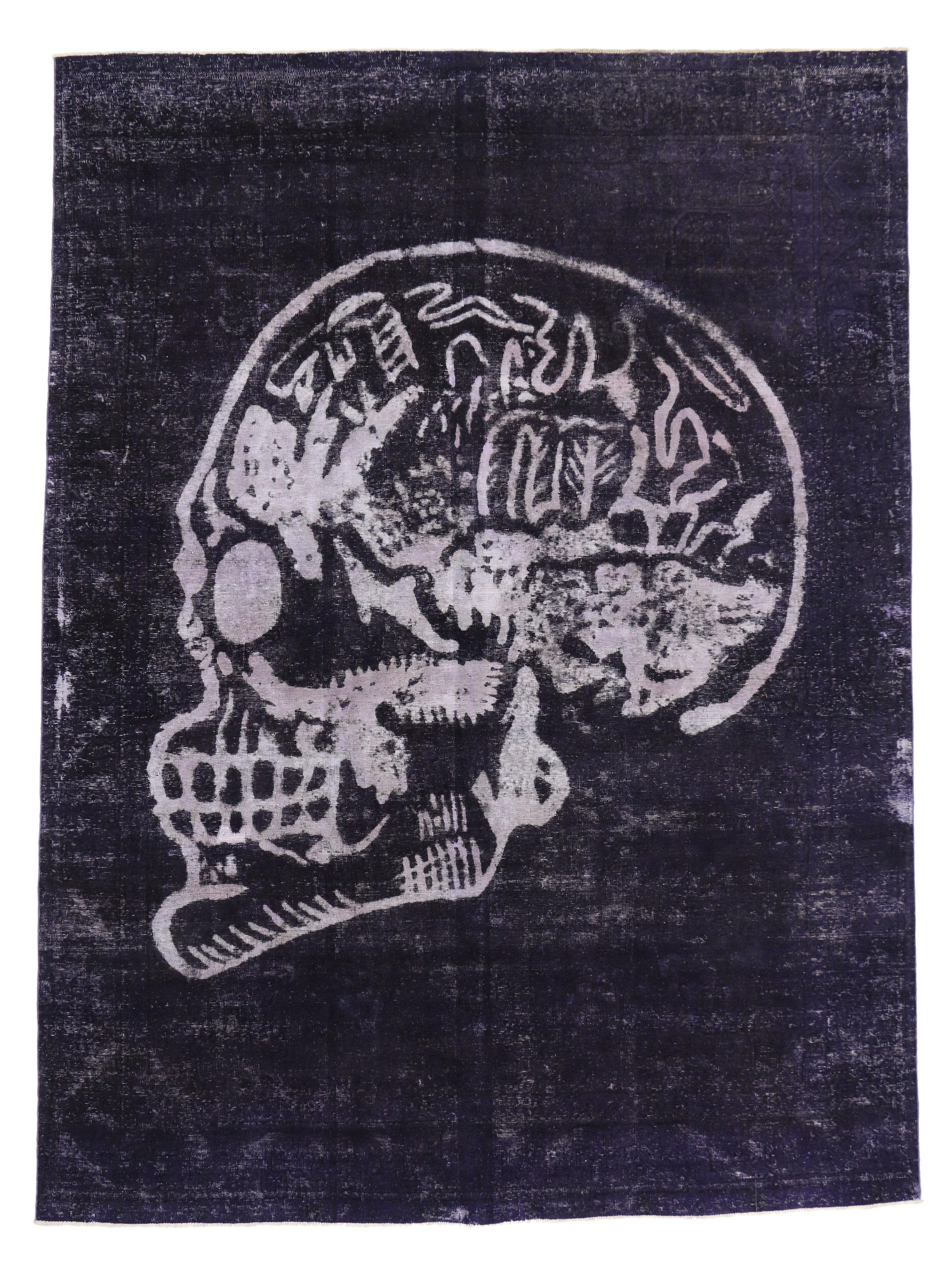 Victorian Distressed Vintage Craniotomy Skull Area Rug Inspired by Alexander McQueen For Sale
