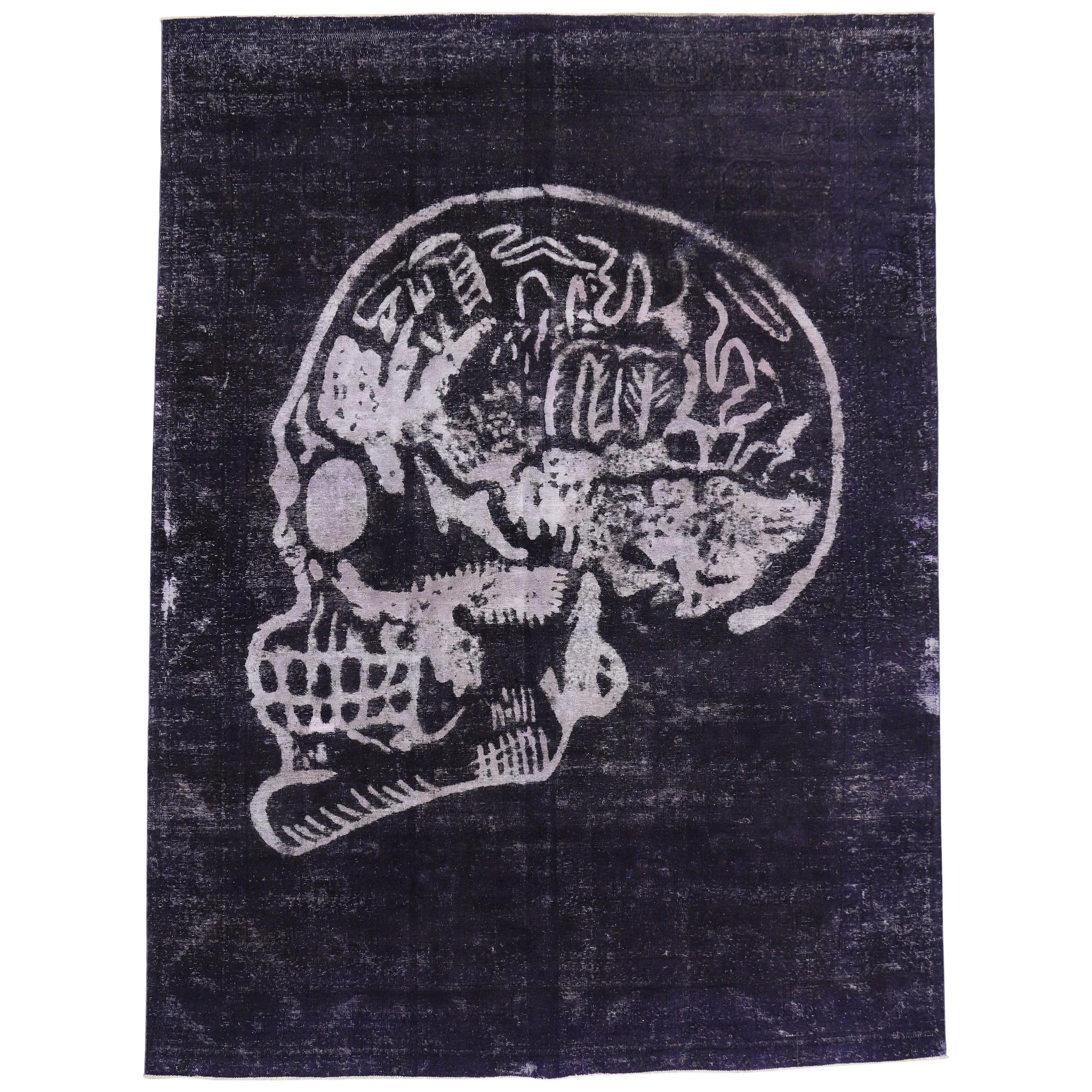 Distressed Vintage Craniotomy Skull Area Rug Inspired by Alexander McQueen For Sale