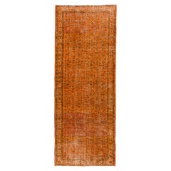 4.6x12.7 Ft Handmade Used Turkish Floral Rug in Orange for Hallway Decor