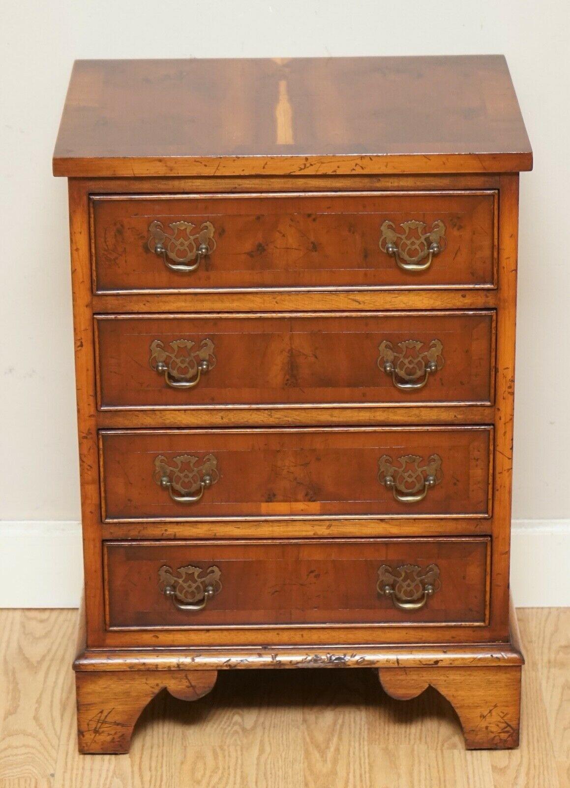 We are delighted to offer for sale this Stunning Distressed Georgian Style Yew Wood Small Chest of Drawers. 

Very lovely little chest can be used as a bedside table or anywhere around the home.

We have lightly restored this by hand cleaning