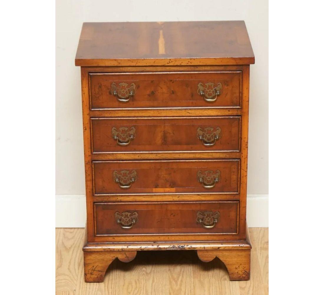 British Distressed Vintage Georgian Style Yew Wood Chest of Drawers For Sale