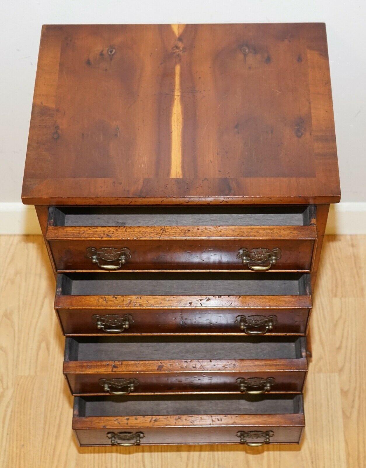 Hand-Crafted Distressed Vintage Georgian Style Yew Wood Chest of Drawers For Sale