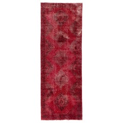 4.8x13 Ft Distressed Vintage Turkish Runner Rug in Red. Modern Handmade Carpet