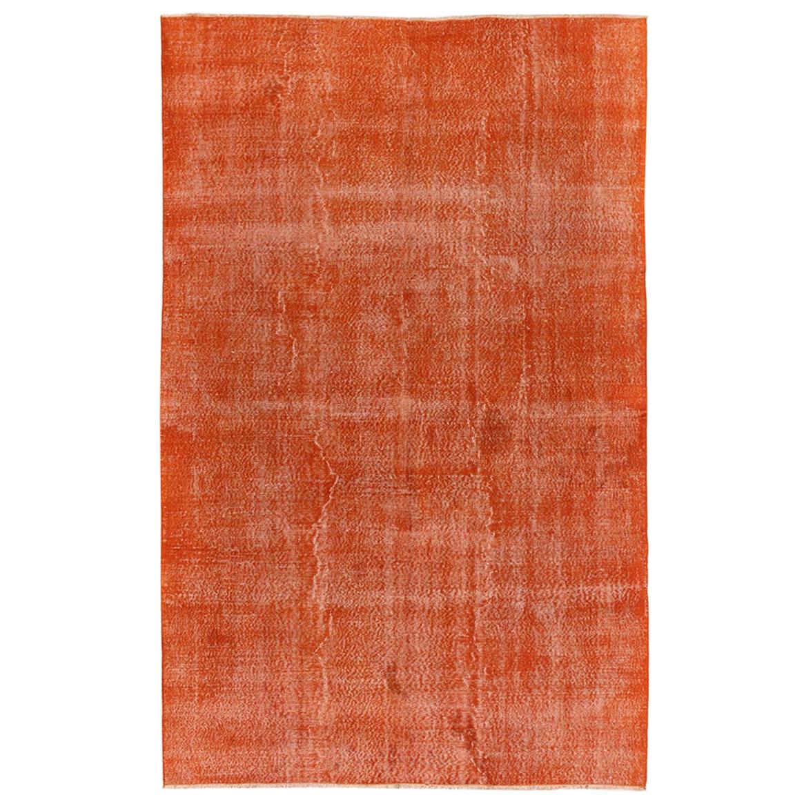 6.3x9.6 Ft Distressed Vintage Handmade Anatolian Rug Over-Dyed in Orange Color
