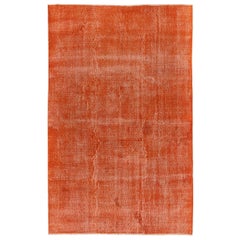 6.3x9.6 Ft Distressed Vintage Handmade Anatolian Rug Over-Dyed in Orange Color