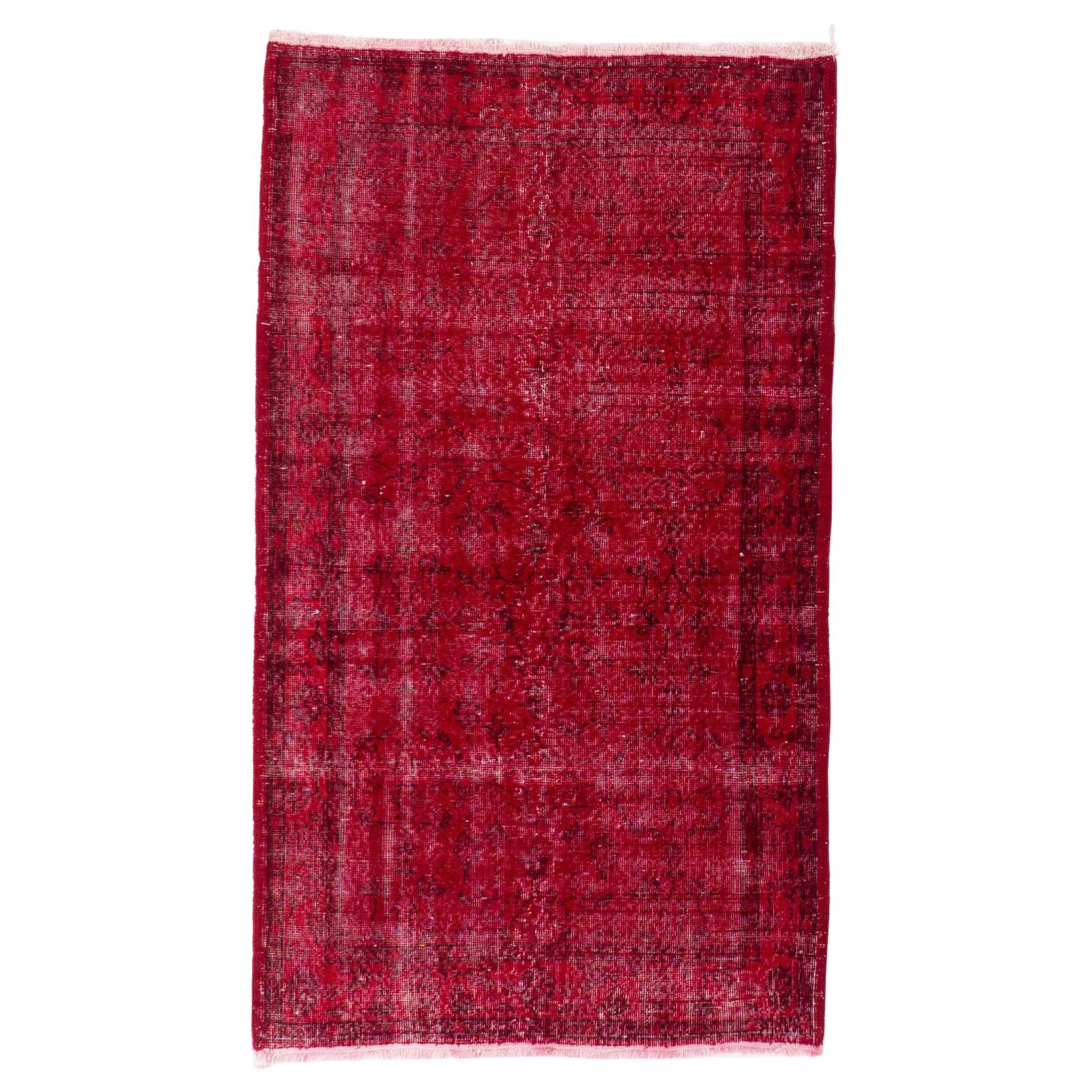 4x7 Fuß Vintage Handgefertigter türkischer Akzent-Teppich in Rot, ideal für moderne Inneneinrichtung