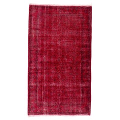 4 x 7 ft Vintage Handmade Anatolian Rug Overdyed in Red, Ideal for Home & Office