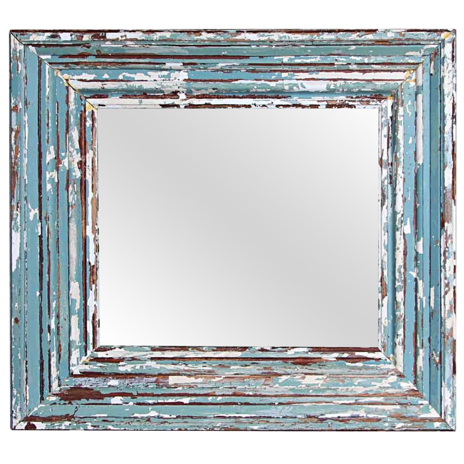 Reclaimed Wood Framed Mirror, Blue Distressed Wood Mirror