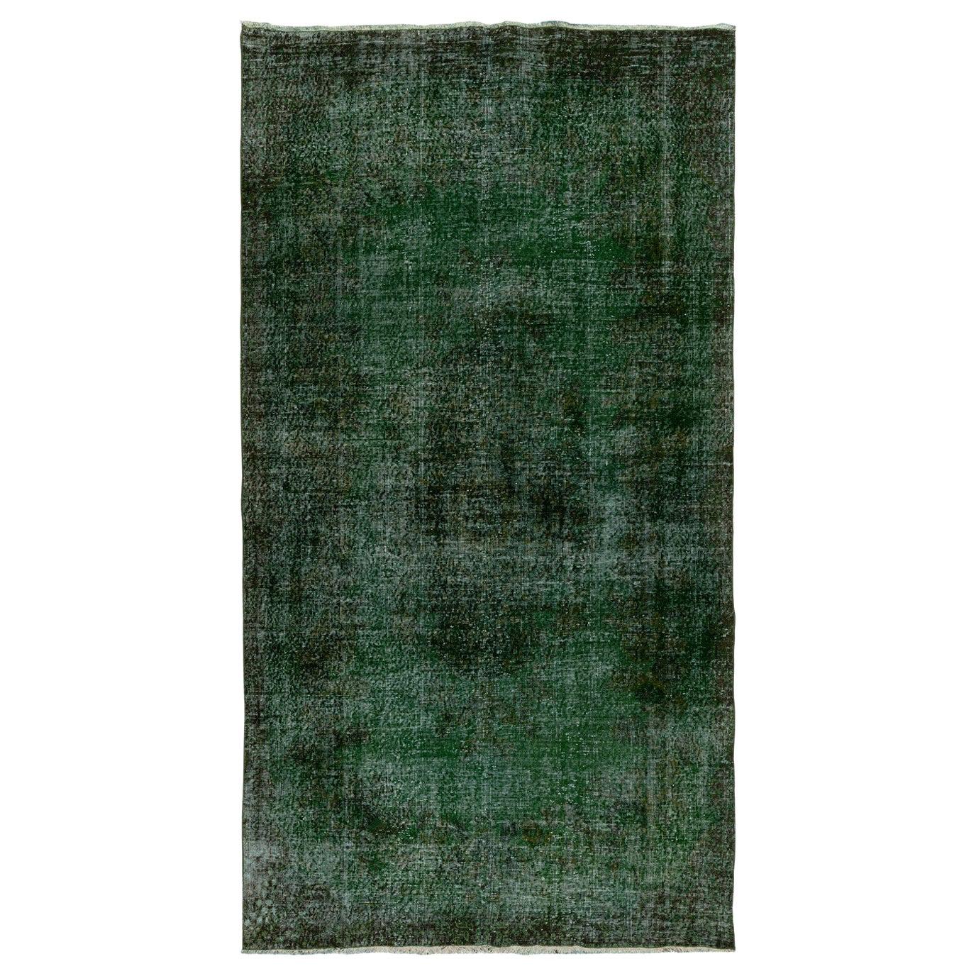 6x11 Ft Distressed Vintage Handmade Rug in Green Color. Modern Anatolian Carpet