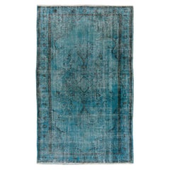 6.2x9.5 Ft Distressed Vintage Handmade Rug Over-Dyed Light Blue for Modern Homes