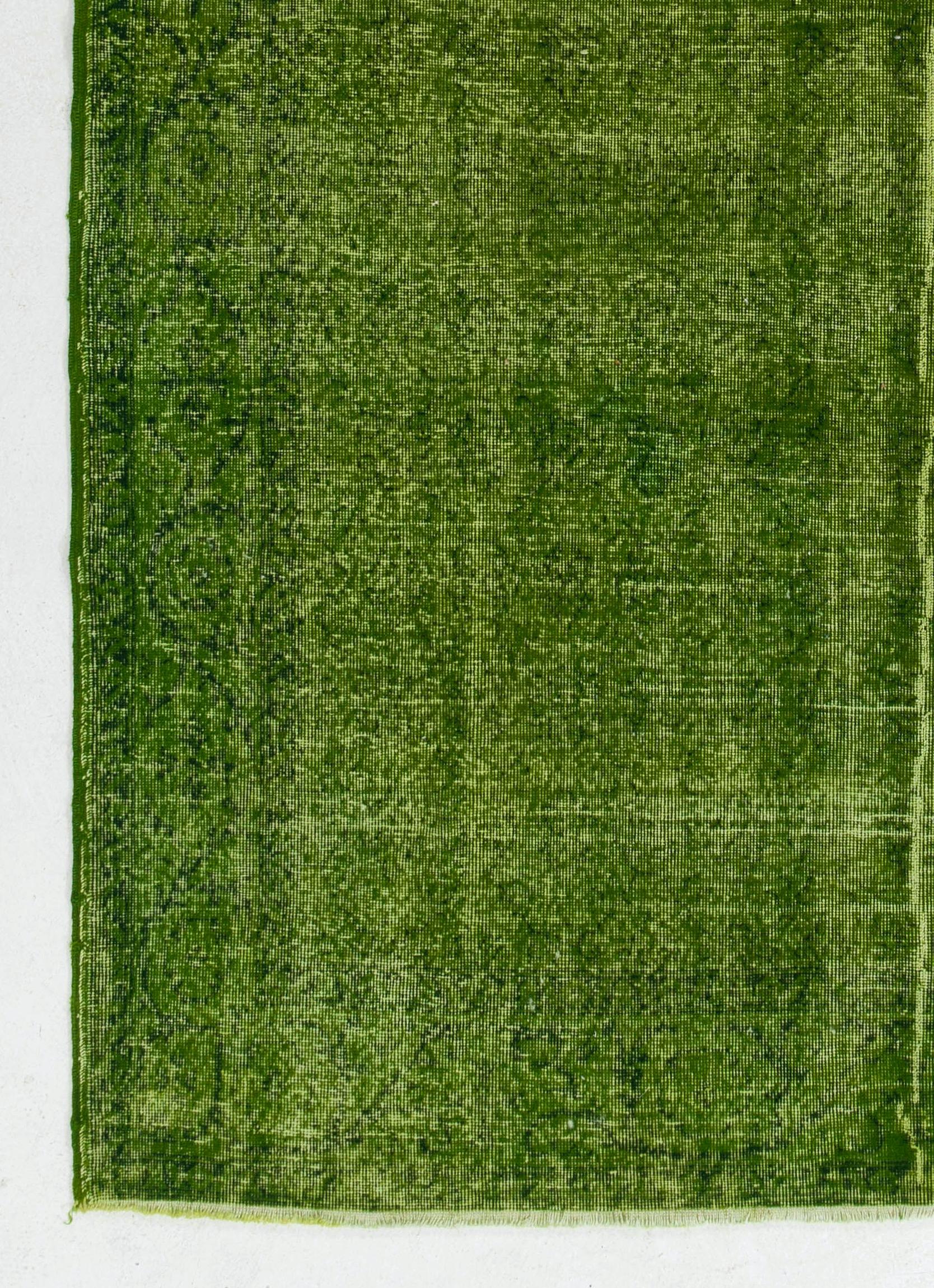 6.8x10 Ft Vintage Wool Rug OverDyed in Green Color. Great 4 Modern Interiors In Good Condition In Philadelphia, PA
