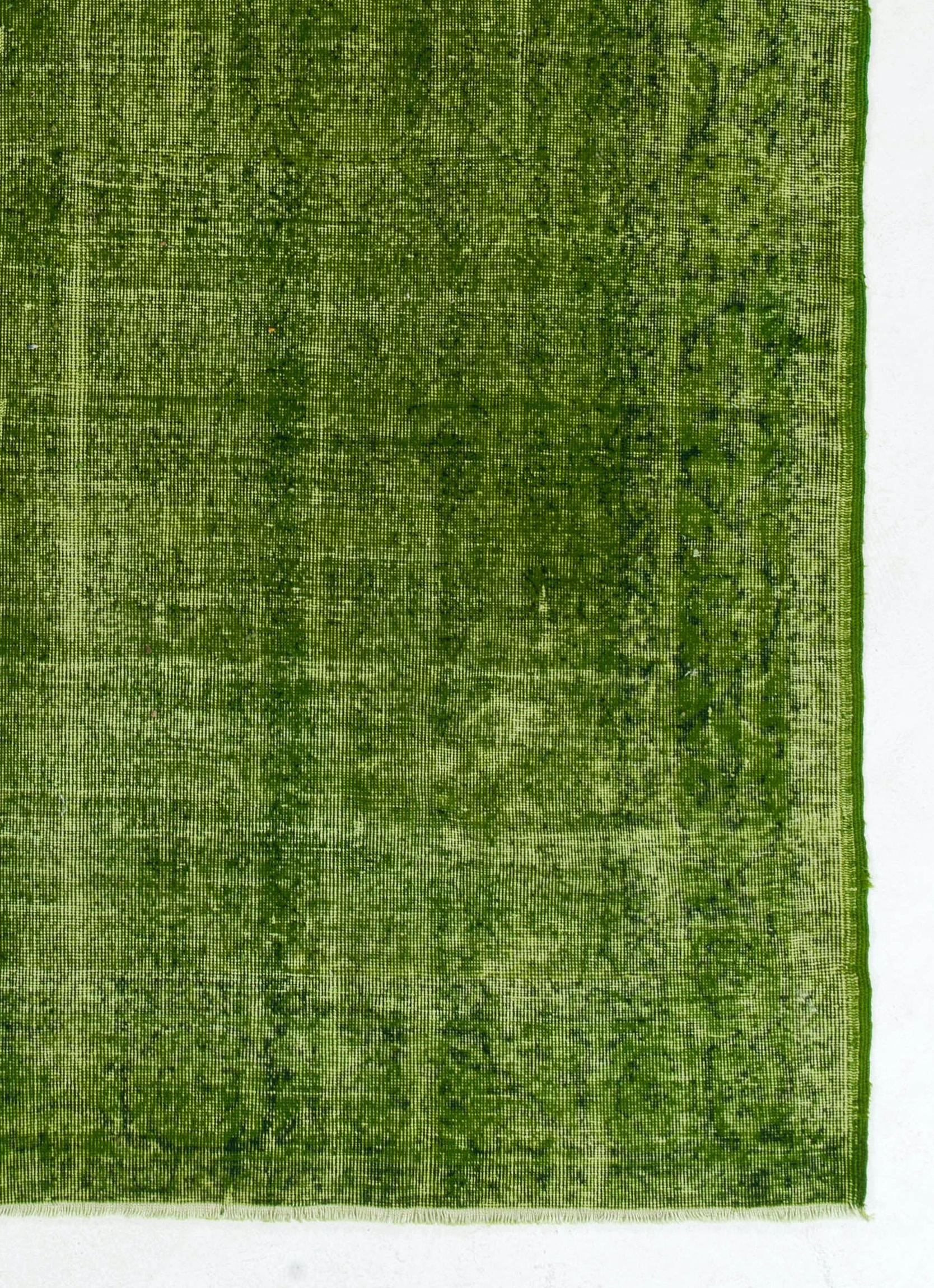 Mid-20th Century 6.8x10 Ft Vintage Wool Rug OverDyed in Green Color. Great 4 Modern Interiors