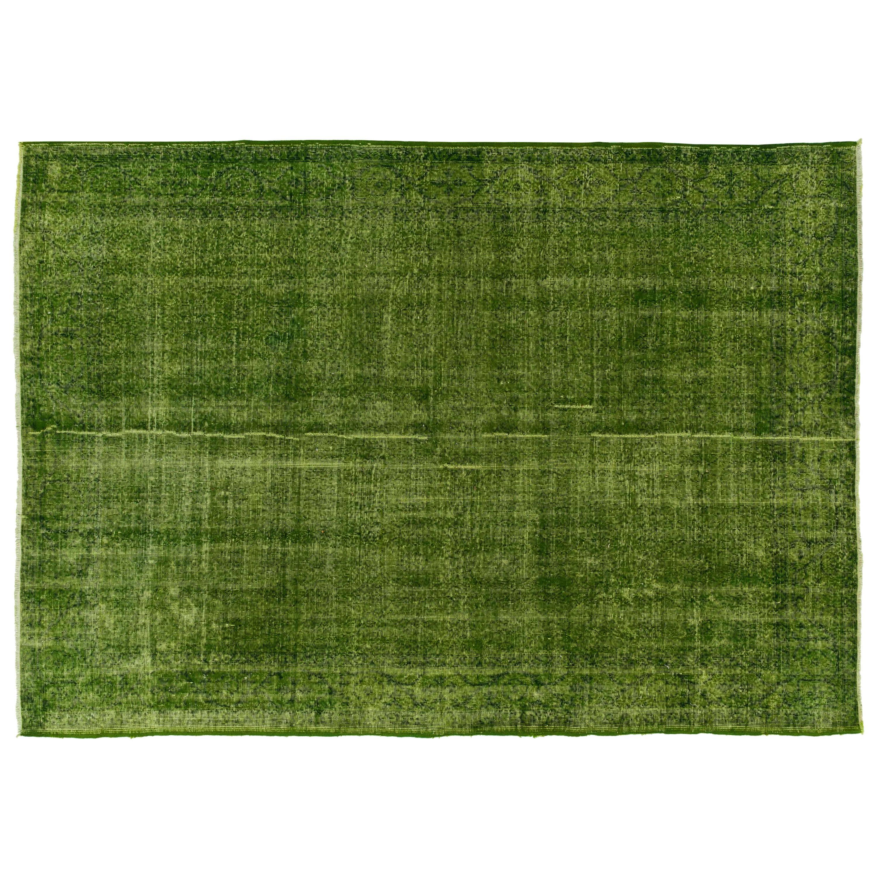 6.8x10 Ft Vintage Wool Rug OverDyed in Green Color. Great 4 Modern Interiors 1