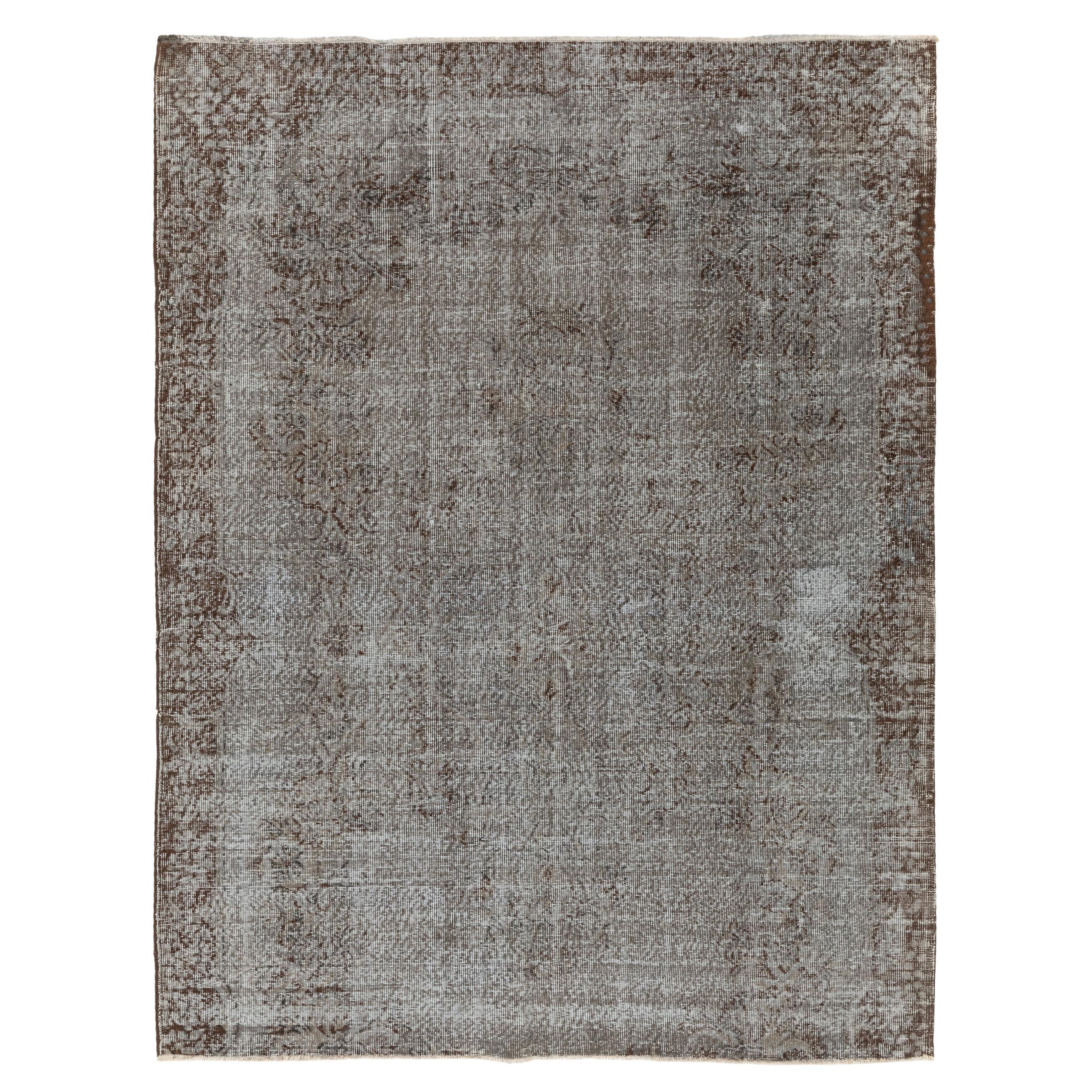6.3x8.2 Ft Distressed Handmade Turkish Rug in Gray, Vintage Shabby Chic Carpet