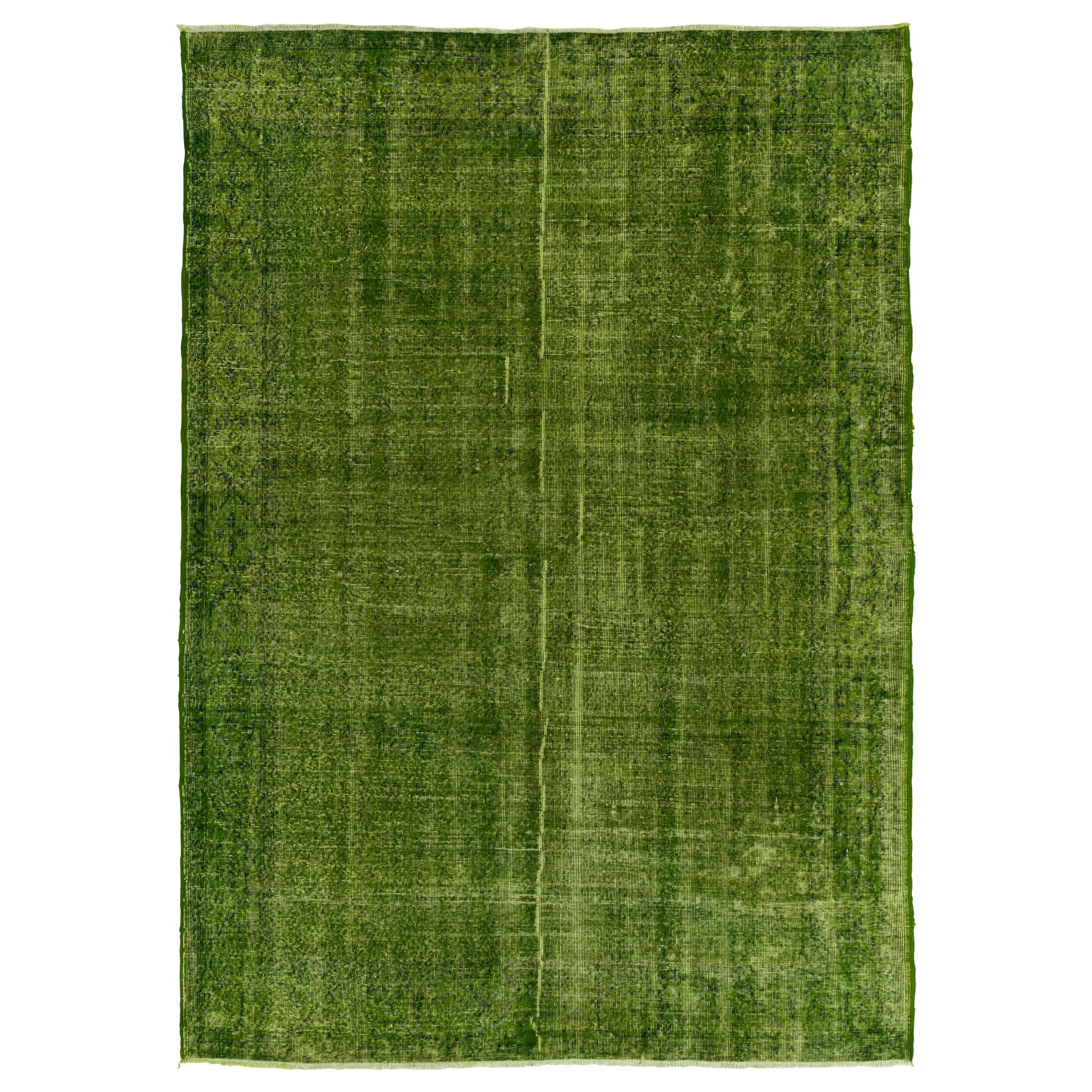 6.8x10 Ft Vintage Wool Rug OverDyed in Green Color. Great 4 Modern Interiors