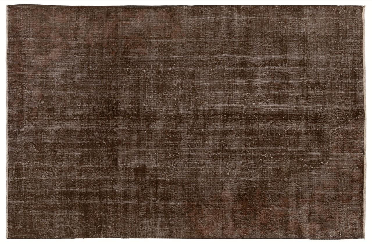 7.2x10.2 Ft Distressed Vintage Handmade Anatolian Rug Over-Dyed in Brown Color In Good Condition In Philadelphia, PA