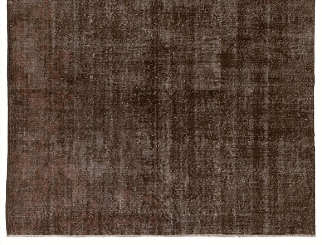 Modern 7.2x10.2 Ft Distressed Vintage Handmade Anatolian Rug Over-Dyed in Brown Color