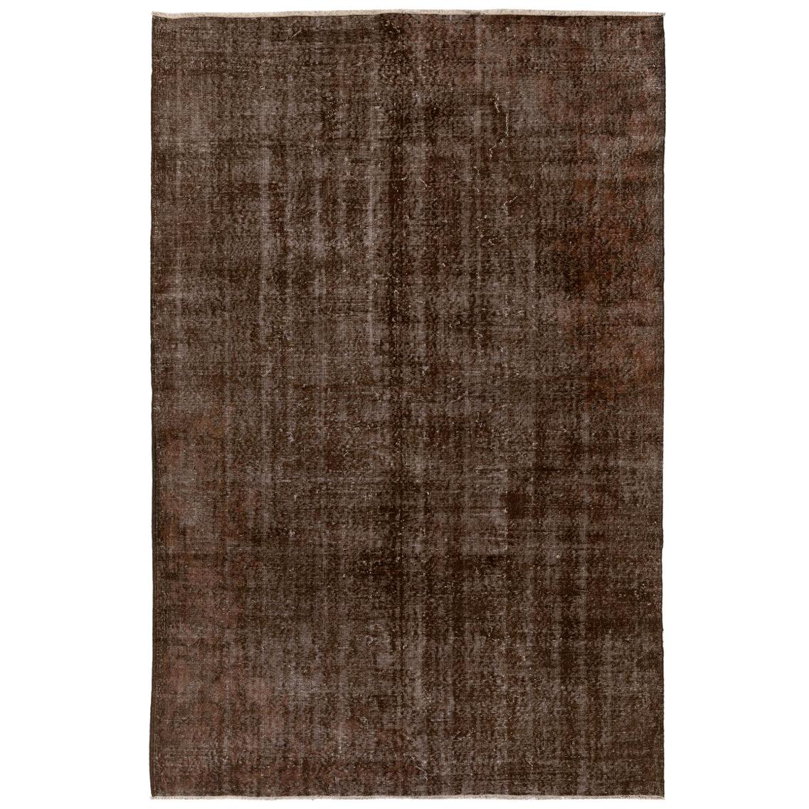 7.2x10.2 Ft Distressed Vintage Handmade Anatolian Rug Over-Dyed in Brown Color