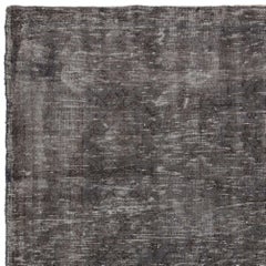 6x9 Ft Distressed Vintage Area Rug Overdyed in Gray, Handknotted in Turkey