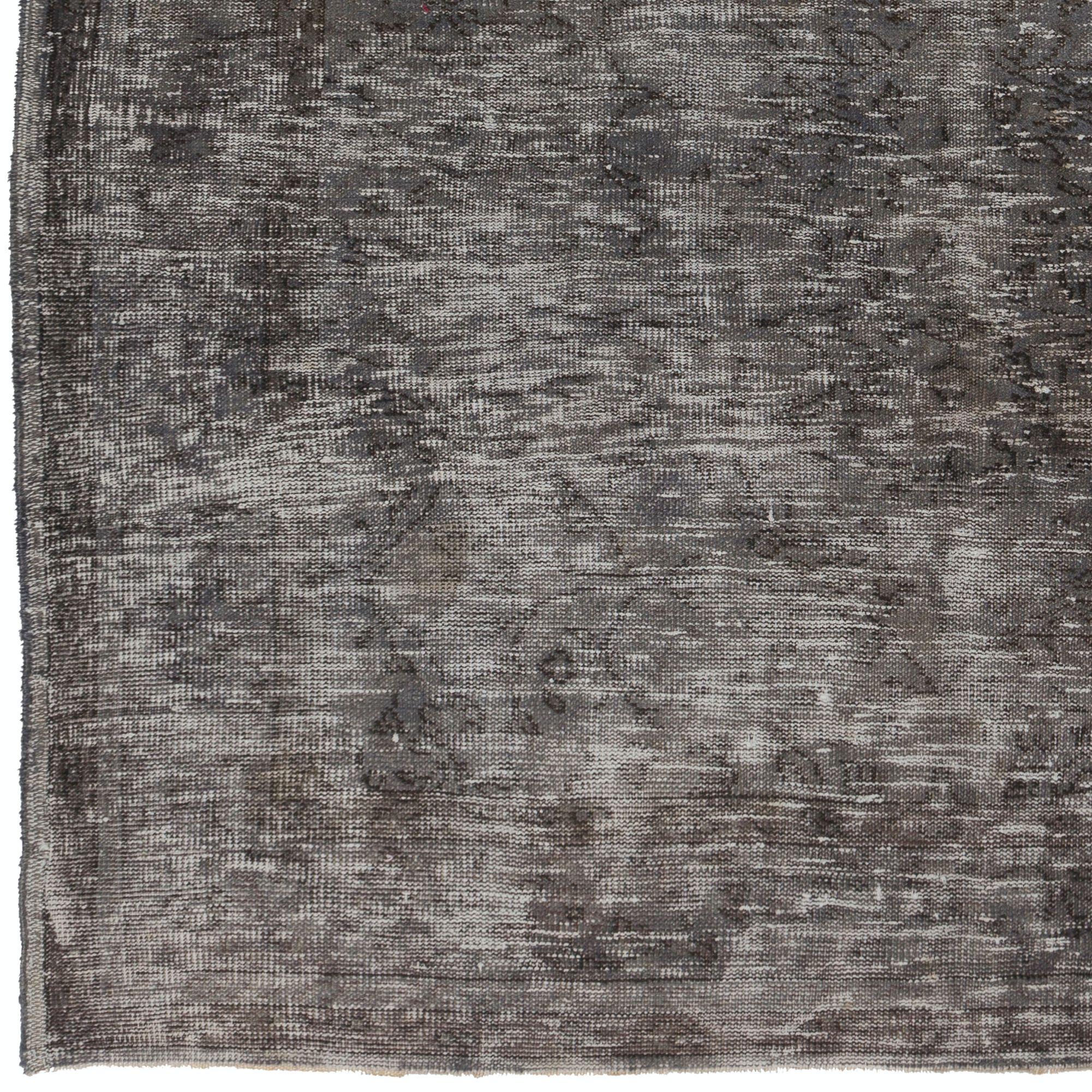 Turkish 6x9 Ft Distressed Vintage Area Rug Overdyed in Gray, Handknotted in Turkey For Sale