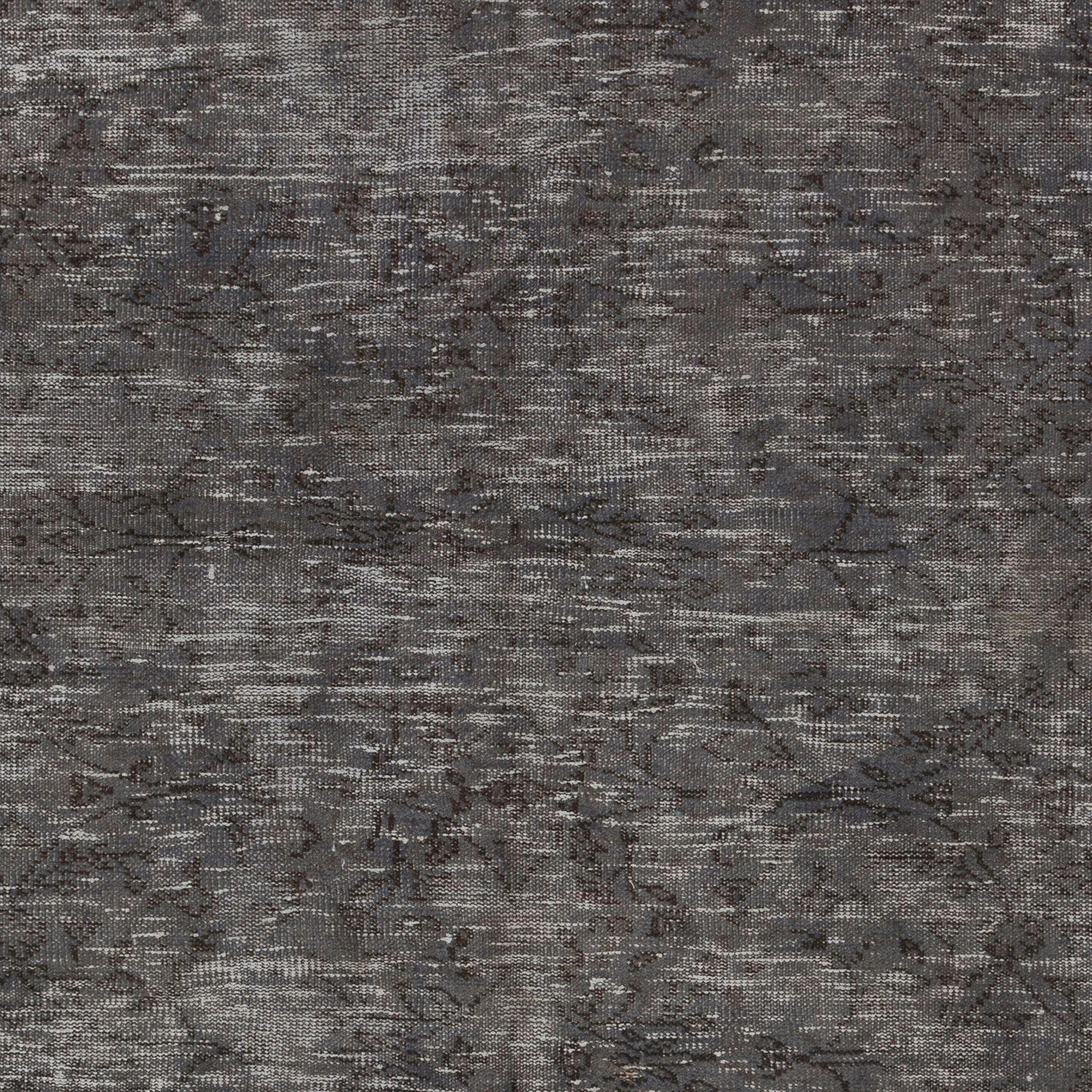 Hand-Woven 6x9 Ft Distressed Vintage Area Rug Overdyed in Gray, Handknotted in Turkey For Sale