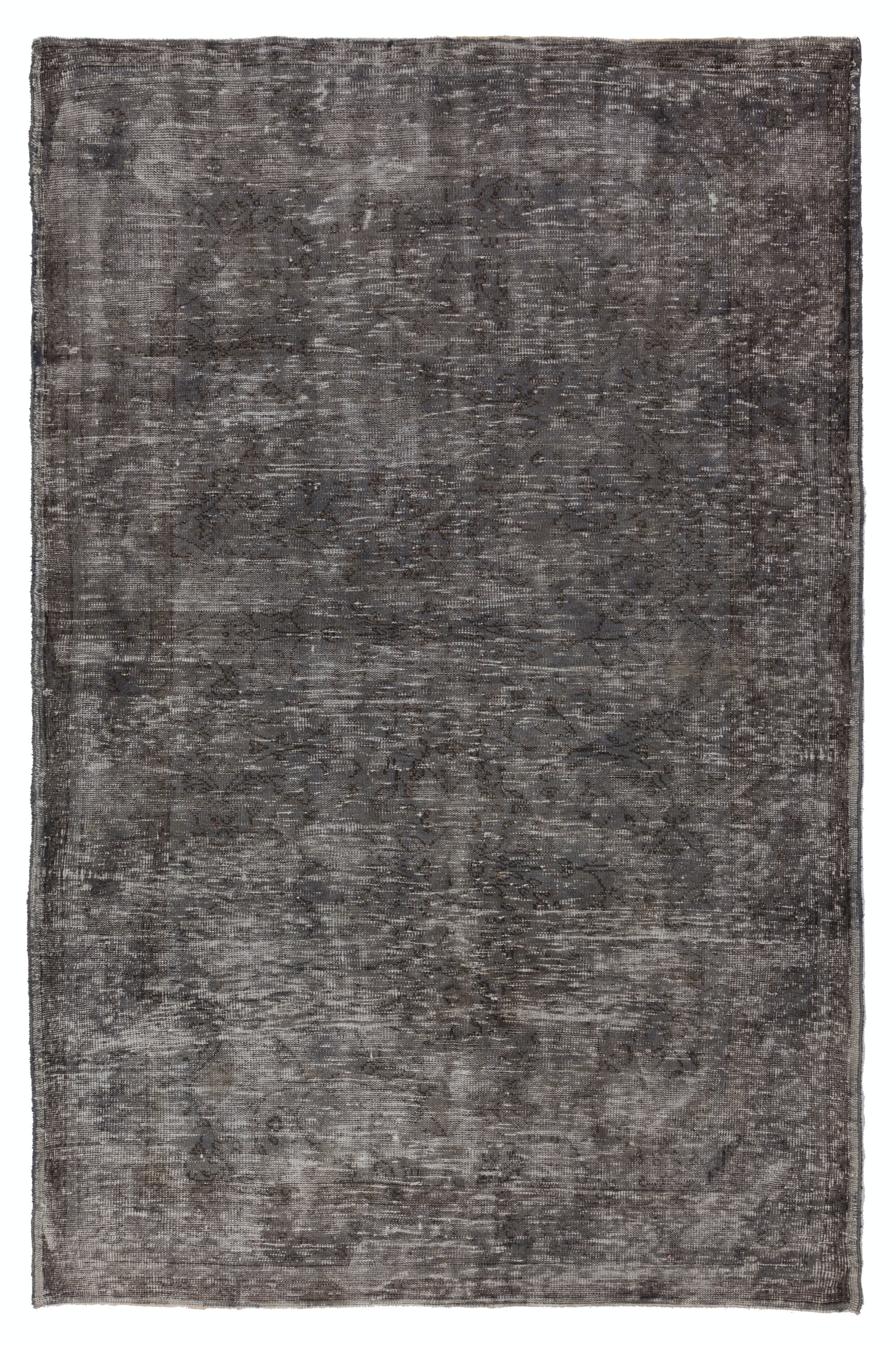 6x9 Ft Distressed Vintage Area Rug Overdyed in Gray, Handknotted in Turkey For Sale