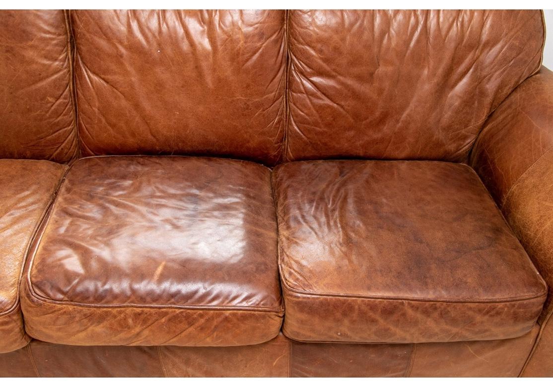 Distressed Vintage Leather Sofa In Distressed Condition In Bridgeport, CT