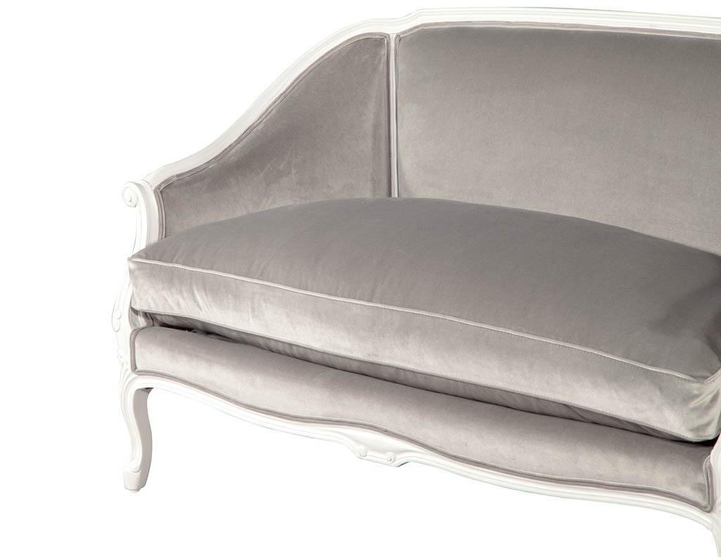 Velvet Distressed Vintage Louis XV Style Settee Sofa