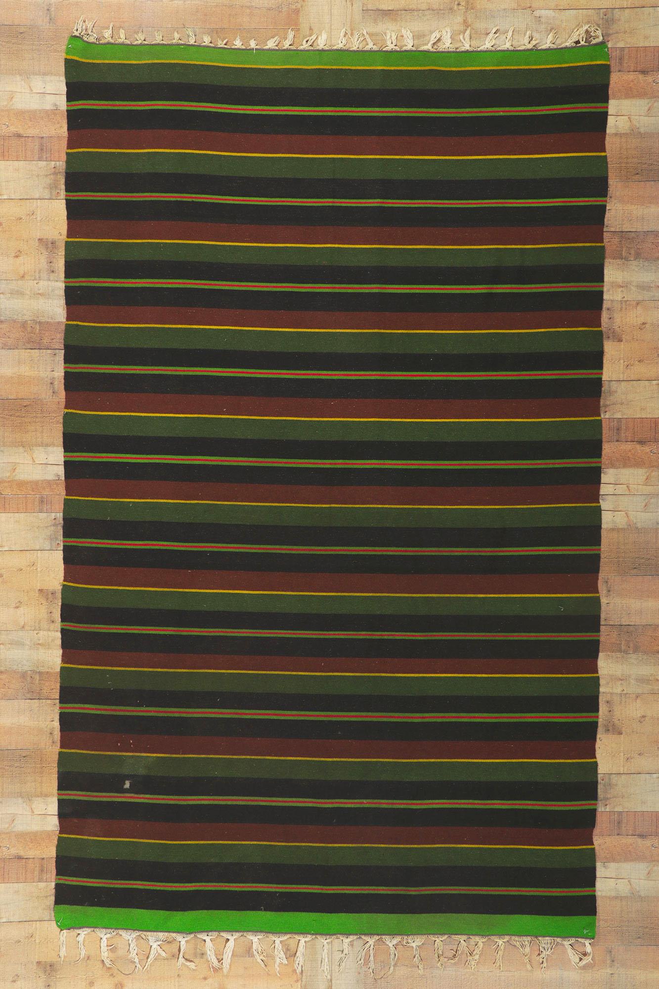 Distressed Vintage Mexican Serape Striped Kilim Rug For Sale 3