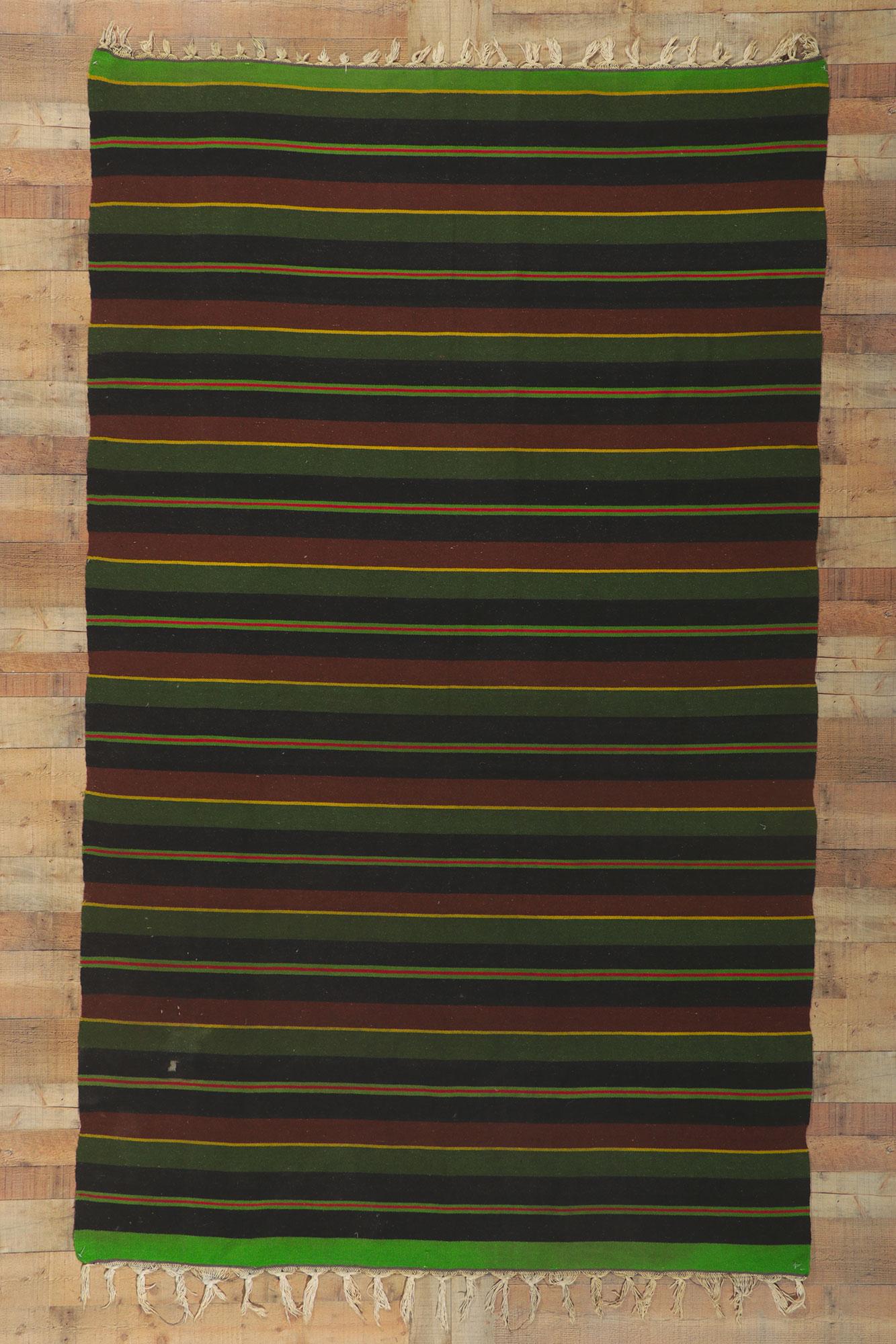 Distressed Vintage Mexican Serape Striped Kilim Rug For Sale 4