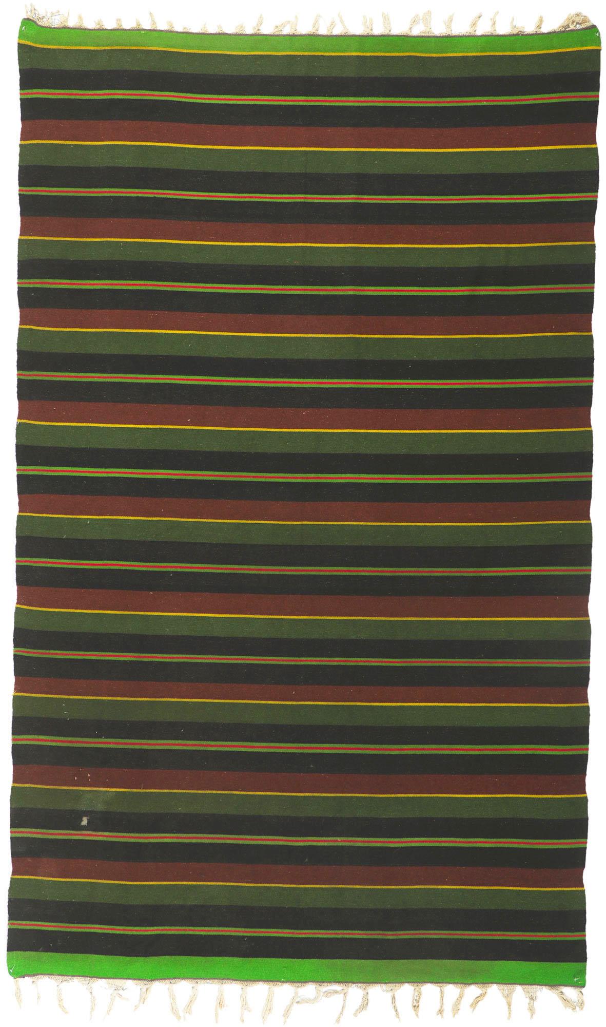 Distressed Vintage Mexican Serape Striped Kilim Rug For Sale 5