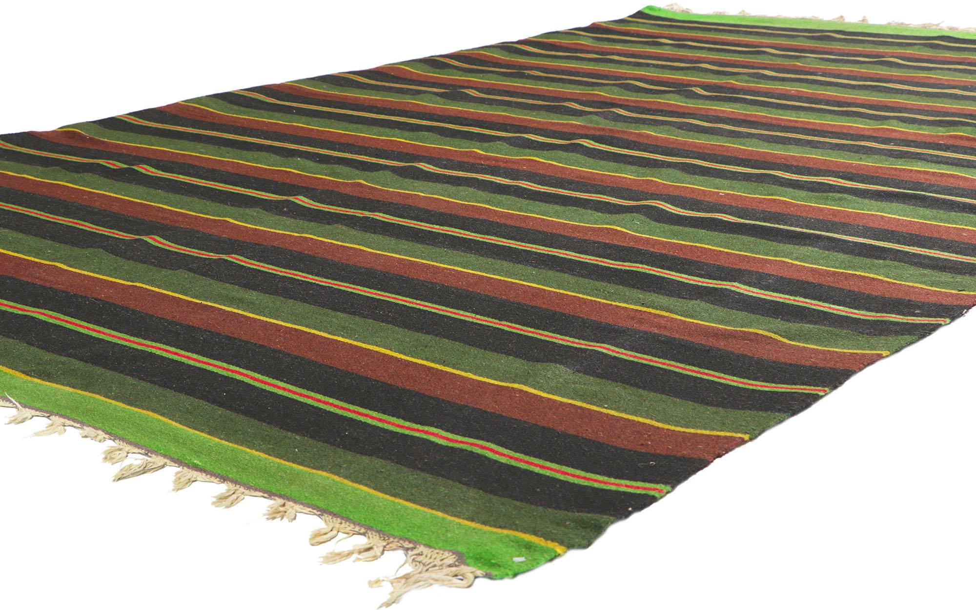 78133 Distressed Vintage Mexican Serape - Striped Kilim rug, 05'10 x 09'08.