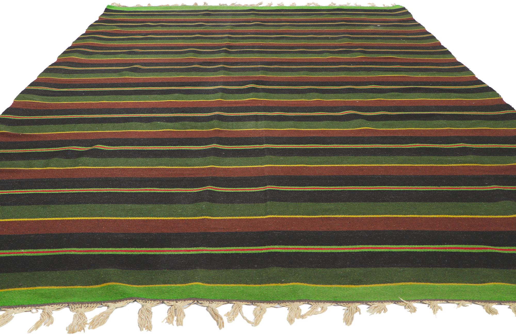 Hand-Woven Distressed Vintage Mexican Serape Striped Kilim Rug For Sale