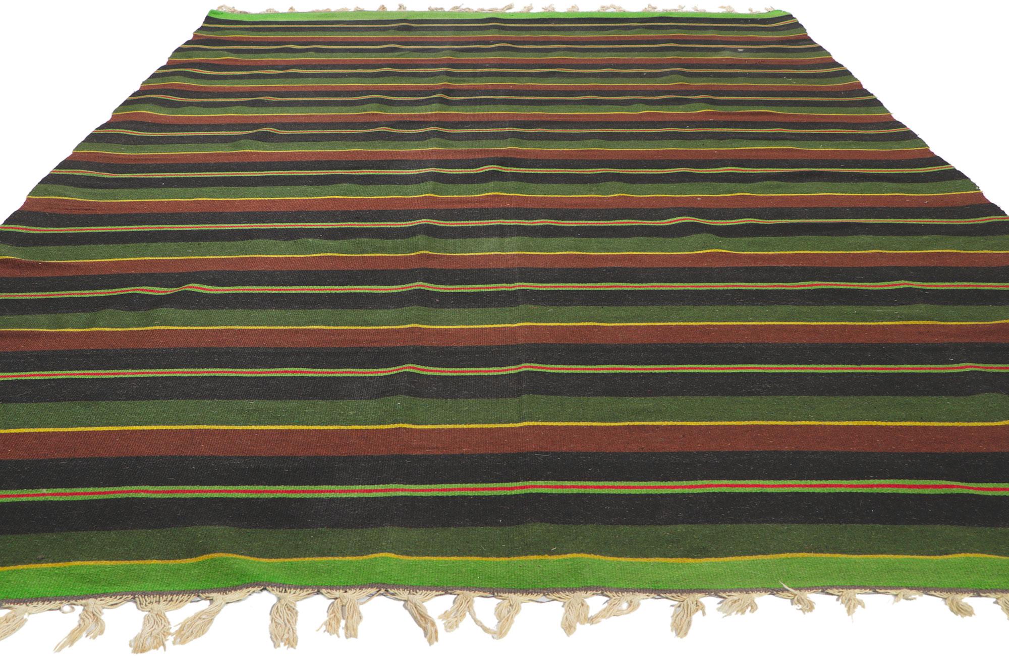 Hand-Woven Distressed Vintage Mexican Serape Striped Kilim Rug For Sale