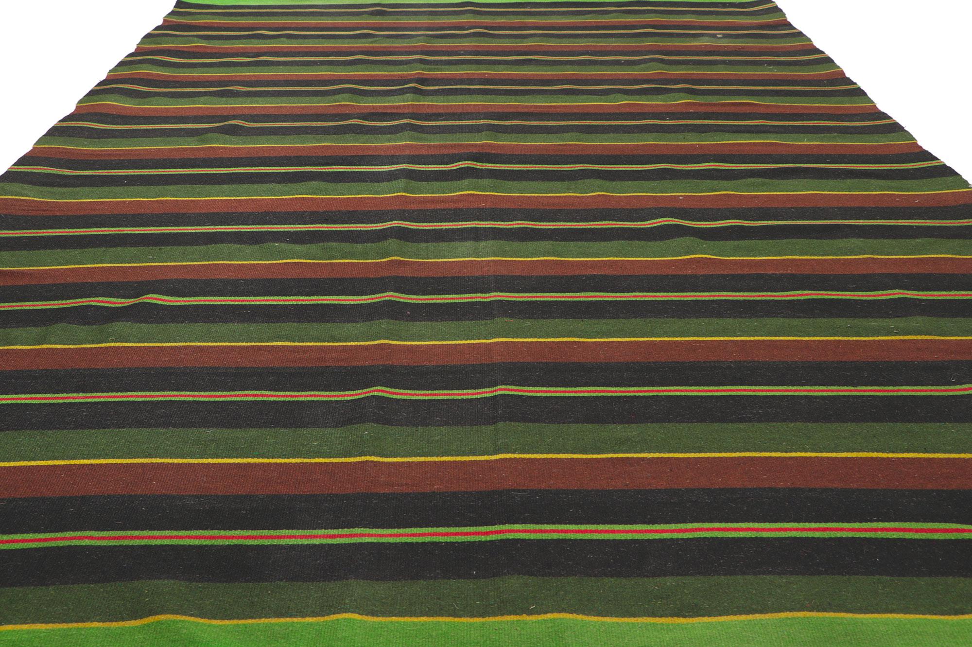 20th Century Distressed Vintage Mexican Serape Striped Kilim Rug For Sale